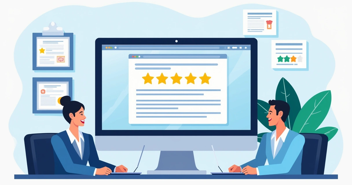 Computador mostrando avaliações positivas de escritório contábil em site de recomendações 