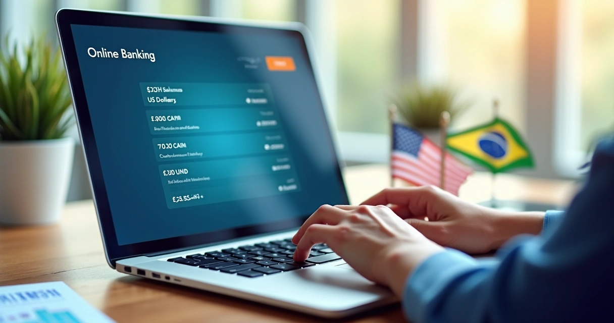 Tela de computador mostrando conta internacional 