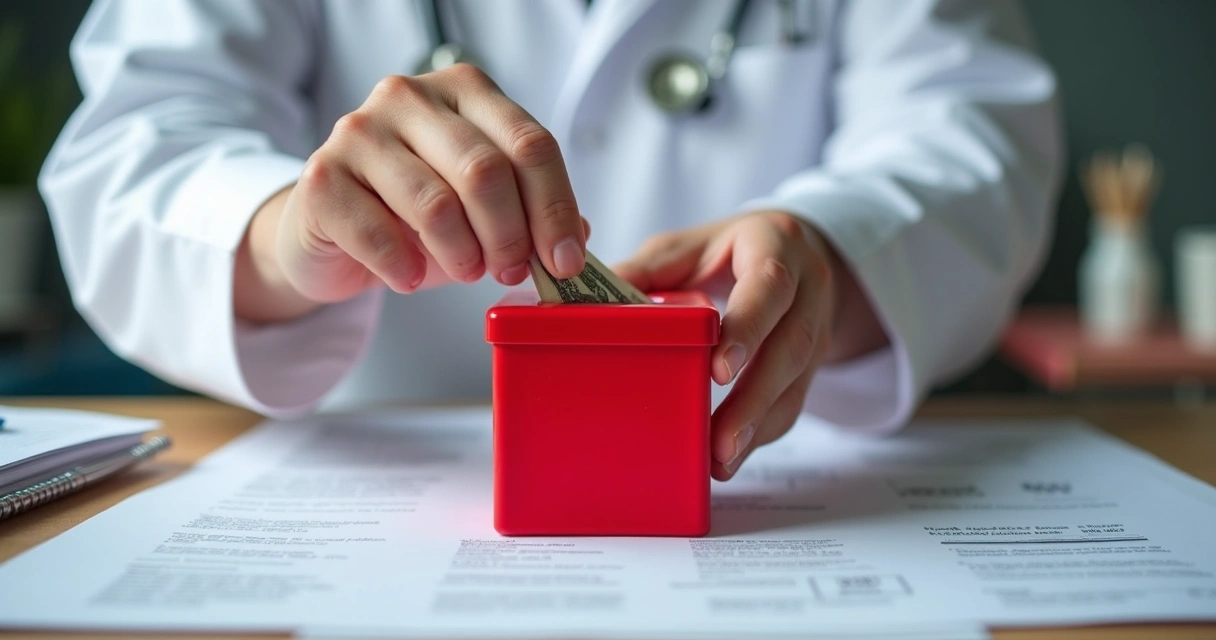 Médico guardando dinheiro em cofre de emergência 