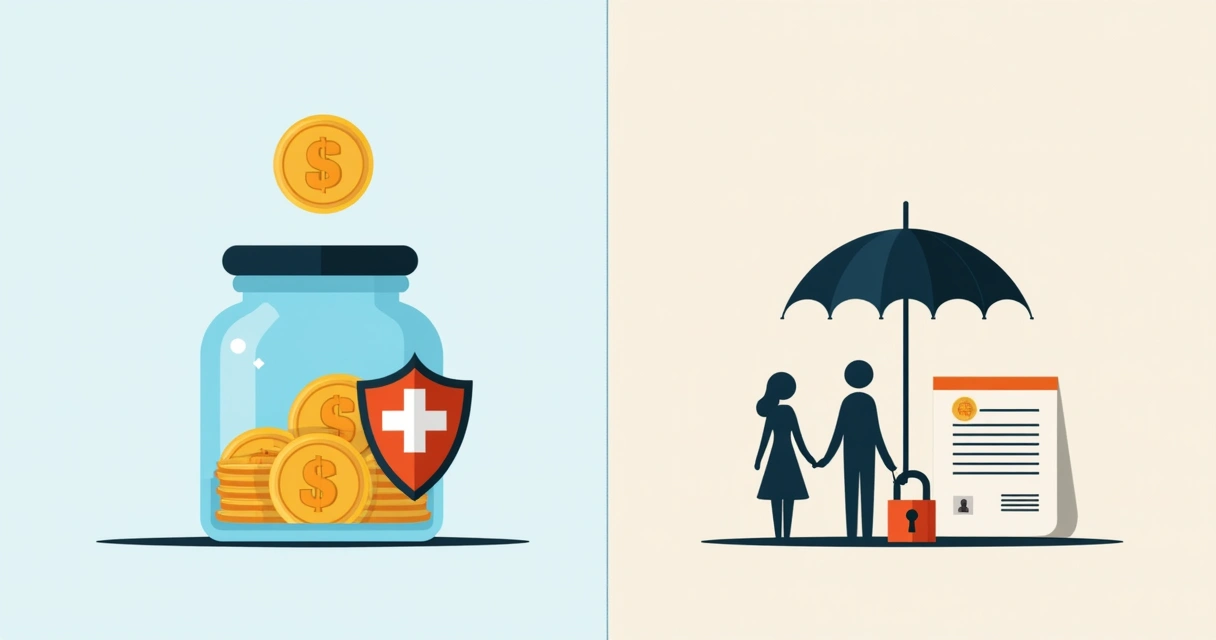 Representação de reserva de emergência à esquerda e seguro de vida à direita 