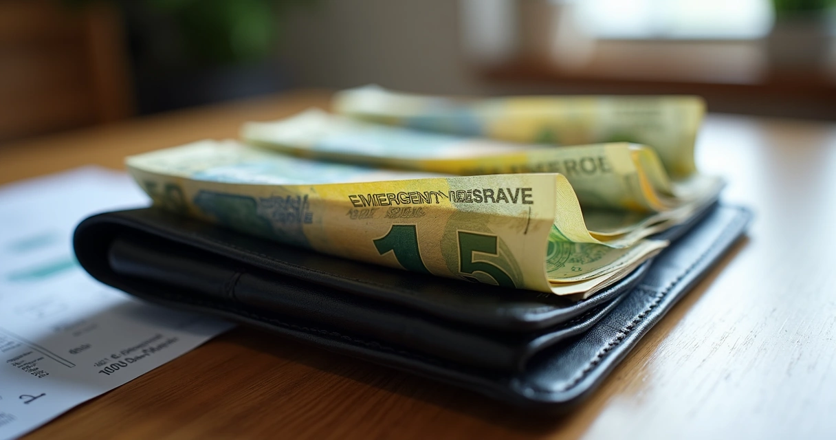 Notas de dinheiro separadas dentro de uma carteira preta pronta para emergência 
