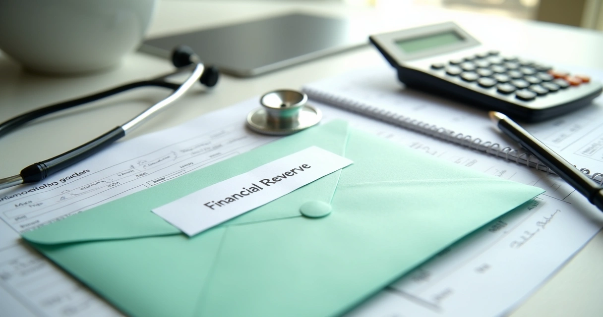 Envelope de reserva financeira ao lado de documentos médicos