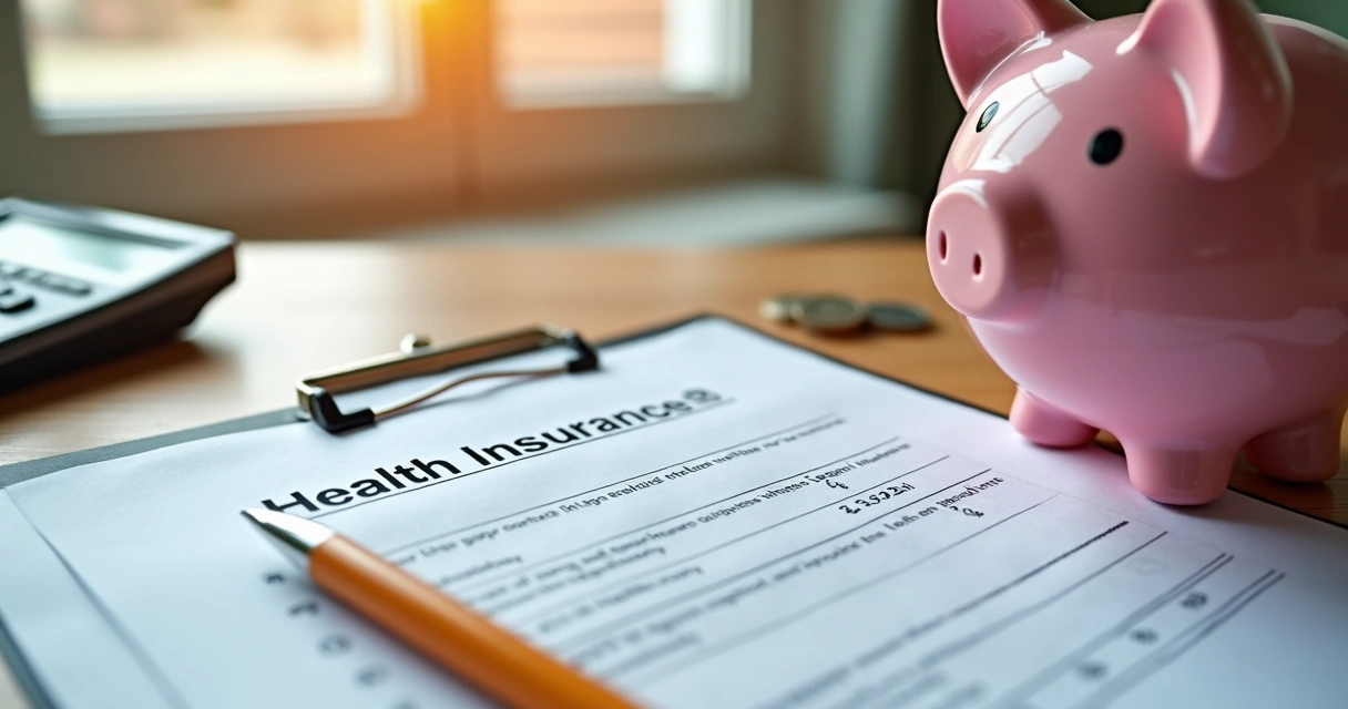 Cofrinho ao lado de contrato de plano de saúde 