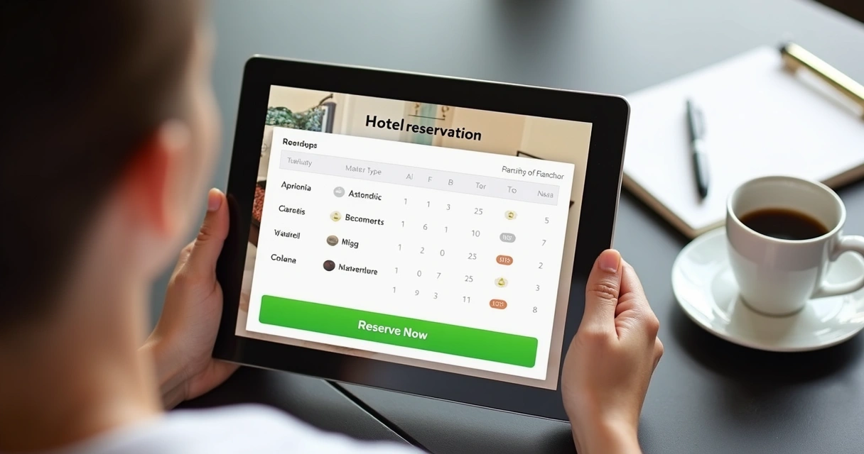 Pessoa usando tablet para reservar quarto de hotel 