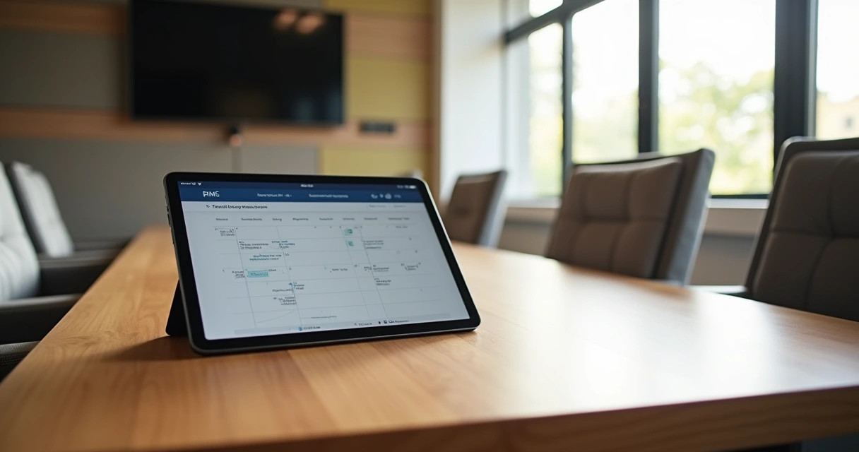 Tela de reserva digital de sala de reunião em tablet 
