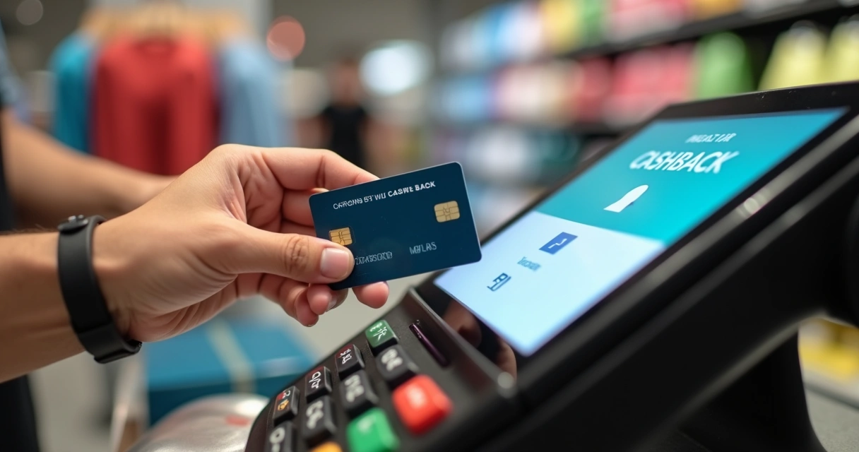 Pessoa usando cartão para receber cashback em compra