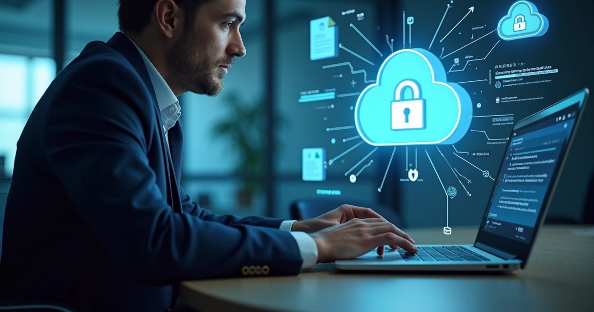Profissional de TI restaurando arquivos fiscais a partir de backup em nuvem 