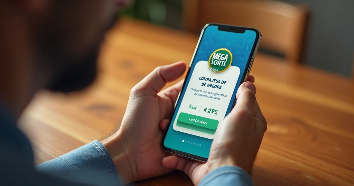 Pessoa usando o aplicativo Mega Sorte no celular para resgatar prêmio via Pix 