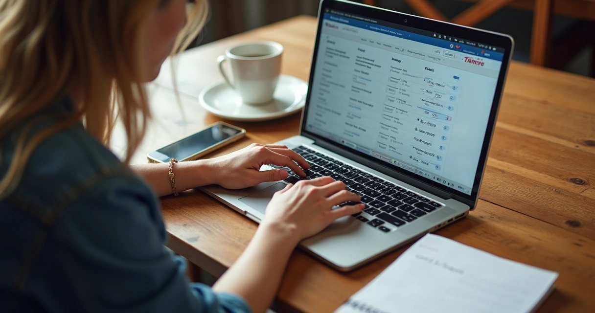 Mulher pesquisando passagens aéreas em sites de fidelidade 