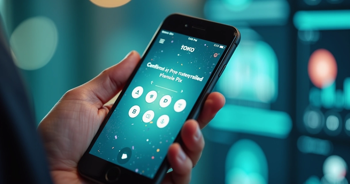 Tela de smartphone mostrando resgate de premiação via Pix com ícones bancários. 