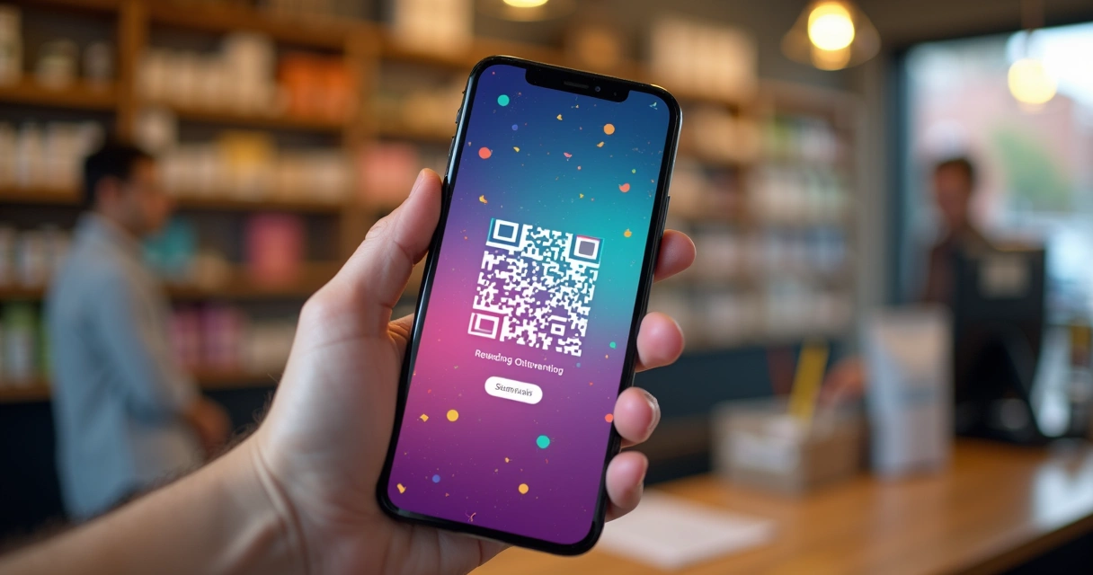Cliente usando smartphone para resgatar recompensa digital
