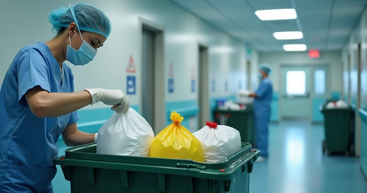 Coleta de resíduos hospitalares por profissional uniformizado 