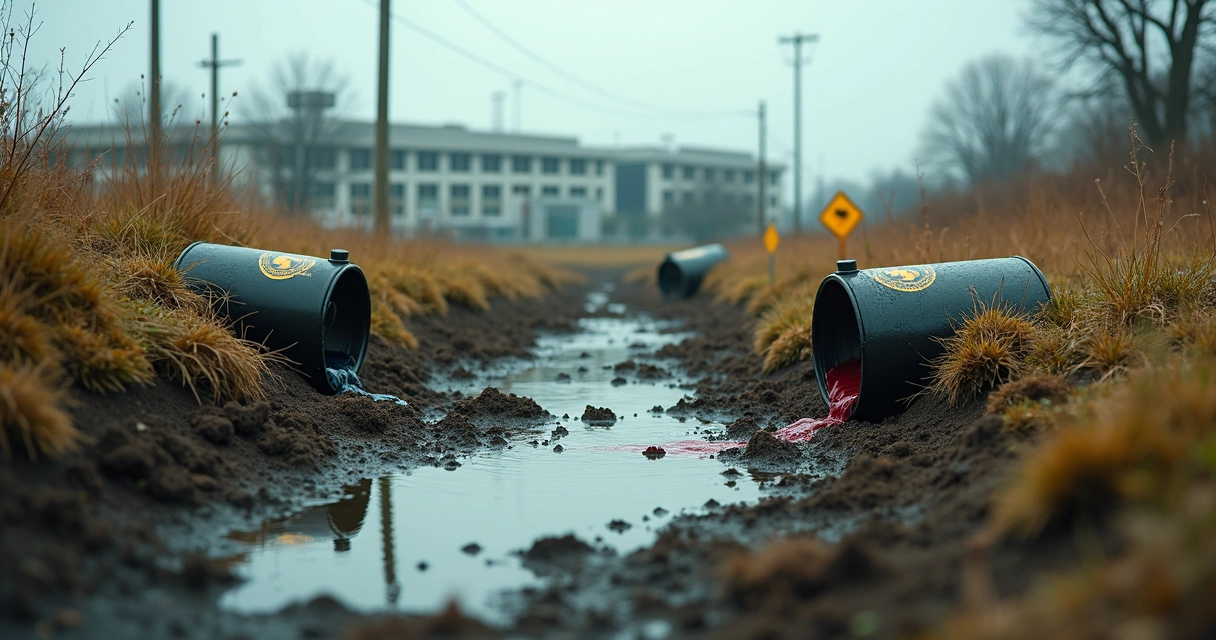 Resíduos químicos misturados ao solo e água 