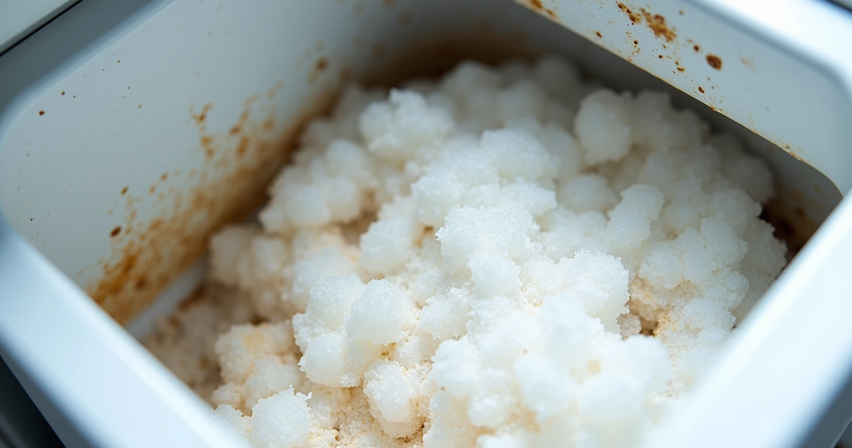 Resíduos de sabão e amaciante acumulados na gaveta da máquina 
