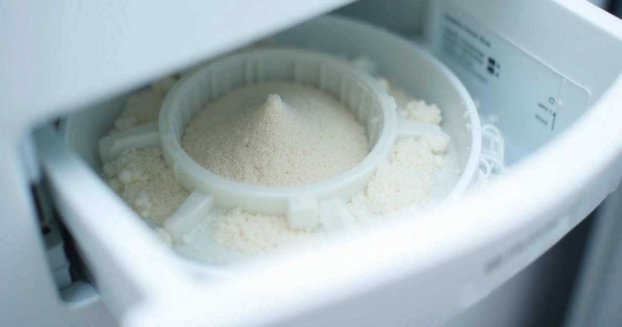 Resíduos de sabão em dispenser de máquina de lavar 