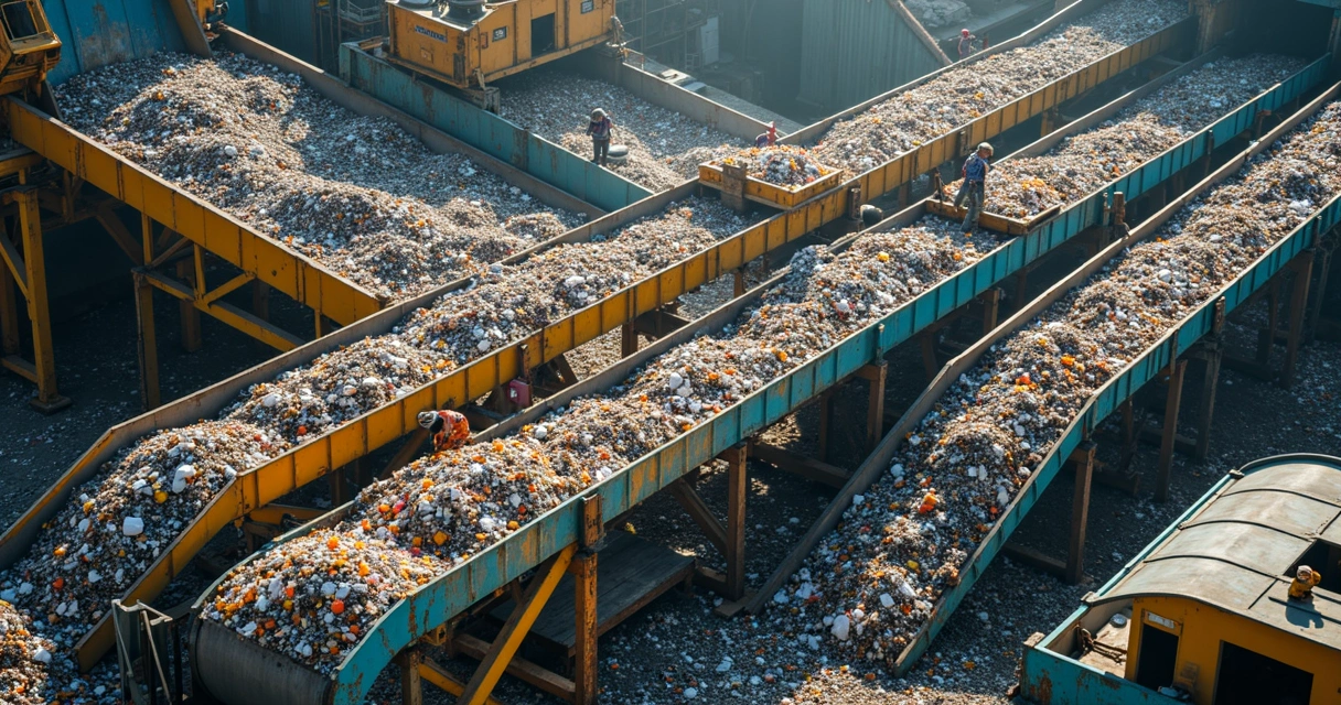 Resíduos sólidos urbanos em triagem para separação e reciclagem 