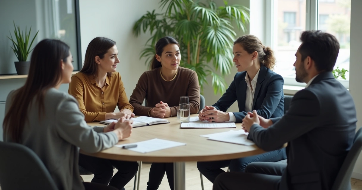Grupo de trabajo conversando con calma en un contexto incierto