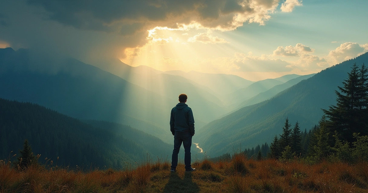 Persona contemplando la naturaleza tras una tormenta, símbolo de resiliencia 
