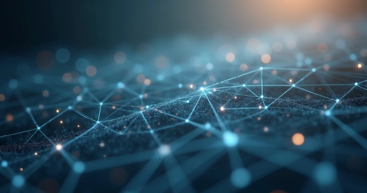 Abstract lines and nodes representing invisible networks in a neutral color palette 