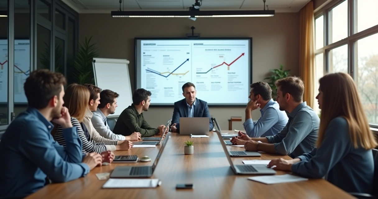Personas reunidas con caras de preocupación ante una presentación de cambio 