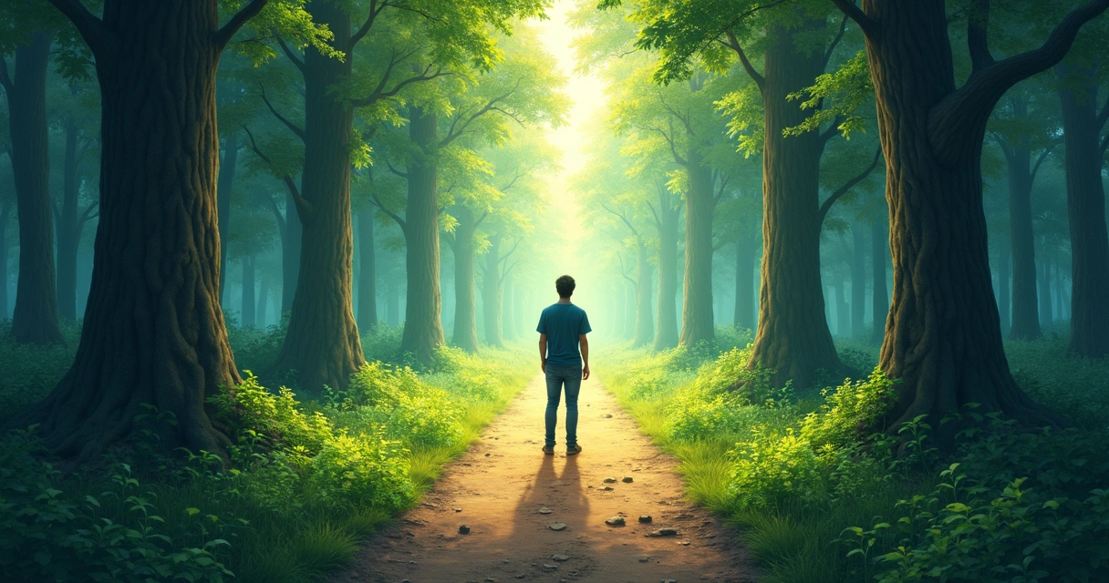 Pessoa parada diante de caminho dividido representando escolhas 