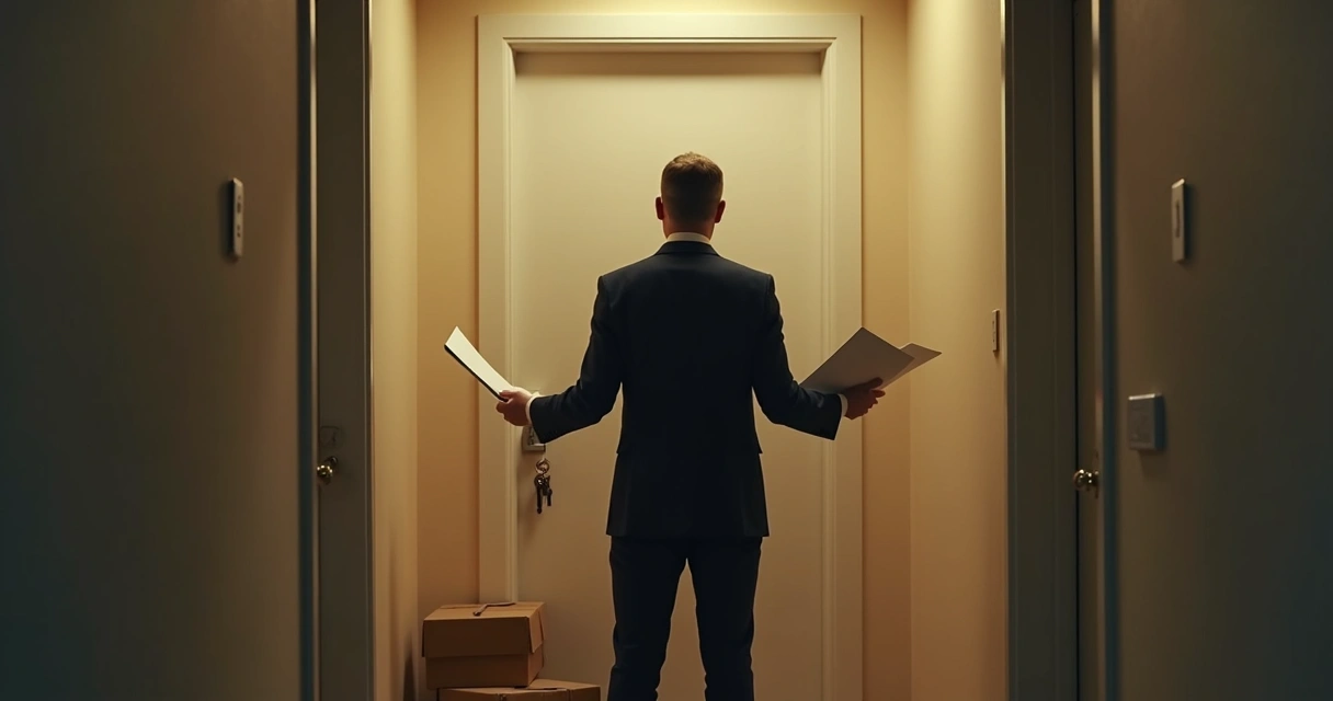 Pessoa em frente a porta fechada ao tentar entrar em imóvel ocupado após leilão