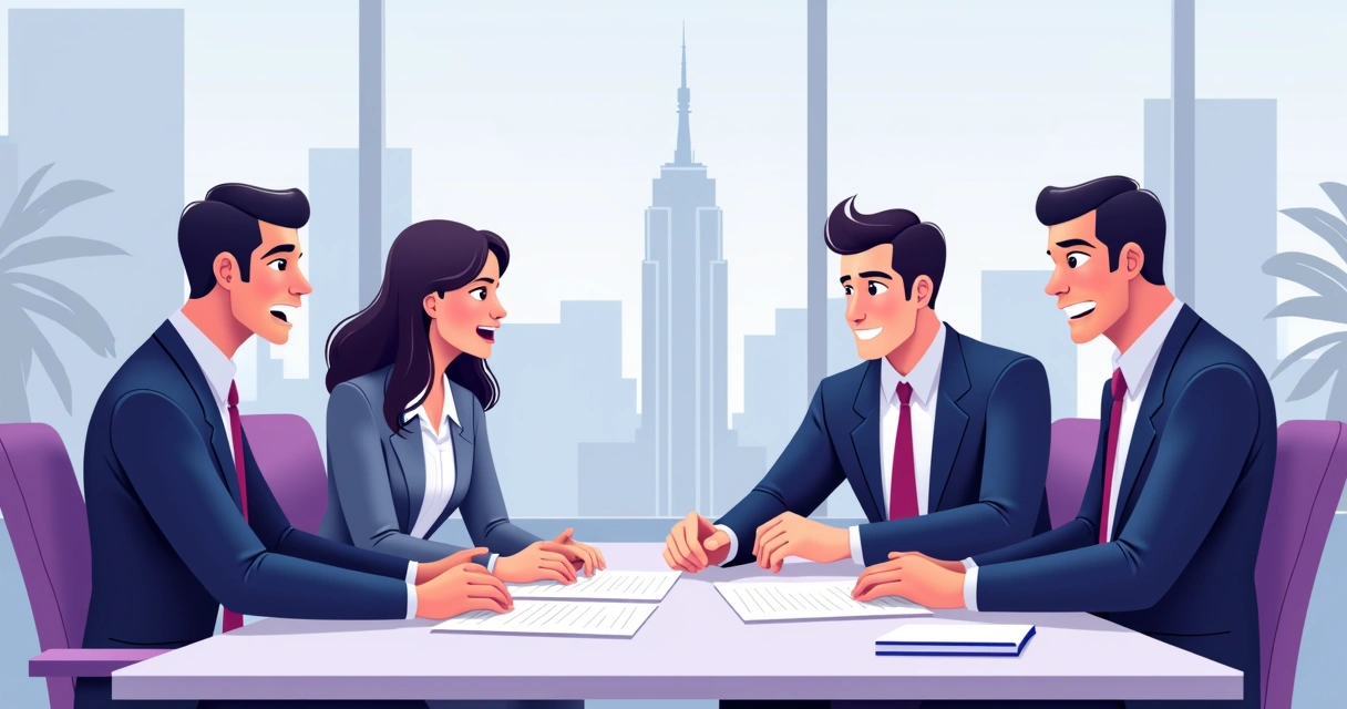 Gestores de empresas discutindo amigavelmente para resolver conflito de parcerias 