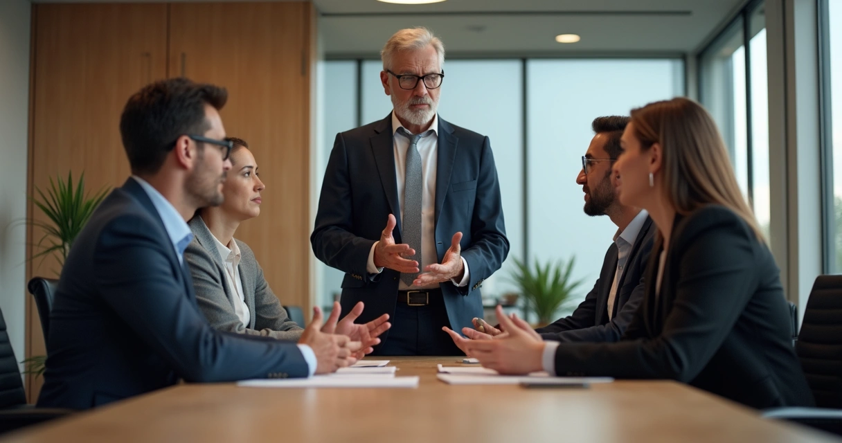 Líder mediando colegas em discussão no escritório 