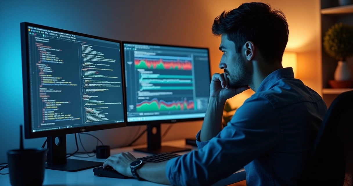 Profissional focado analisando código para solucionar problema