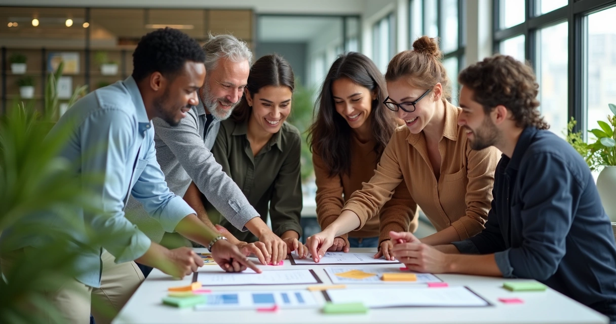 Equipo de trabajo colaborando en la resolución de un problema.