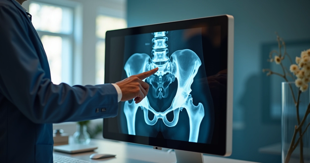 Imagem de ressonância magnética pélvica em monitor médico