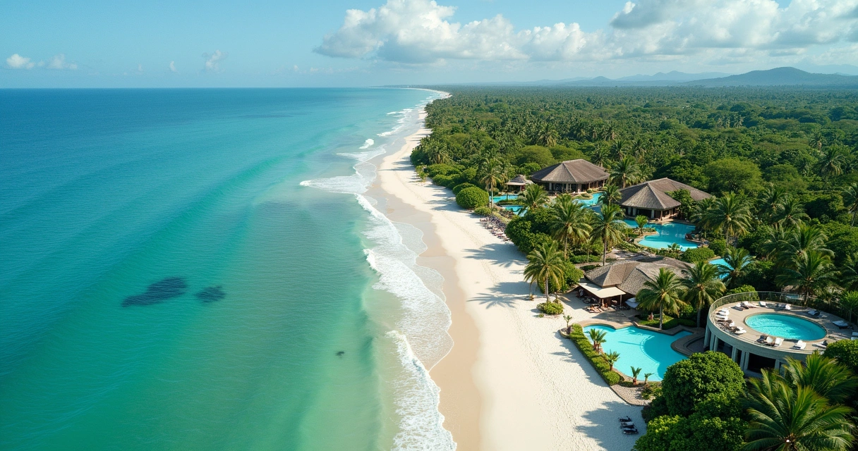 Vista panorâmica de resort à beira-mar no Nordeste 
