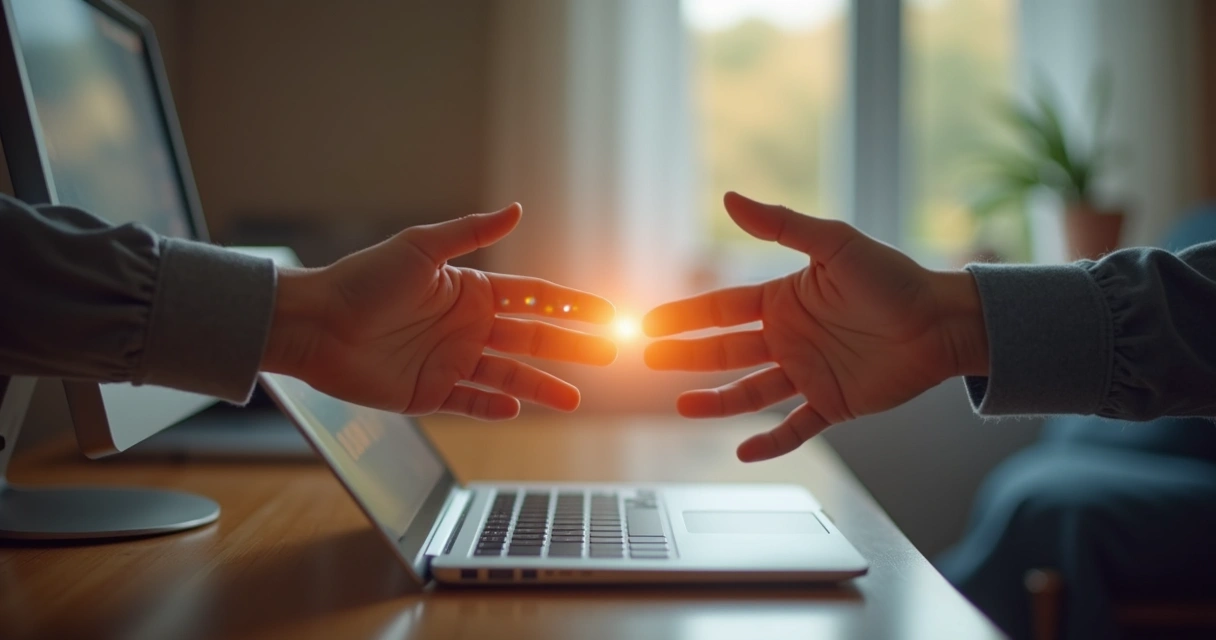 Symbolic digital barrier with hands on both sides 
