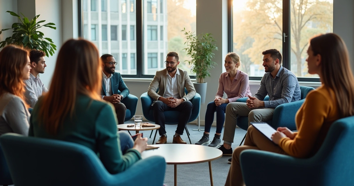 Team members in a respectful check-in circle