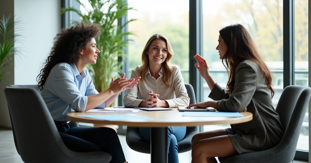 Colleagues in an office peacefully setting boundaries with each other