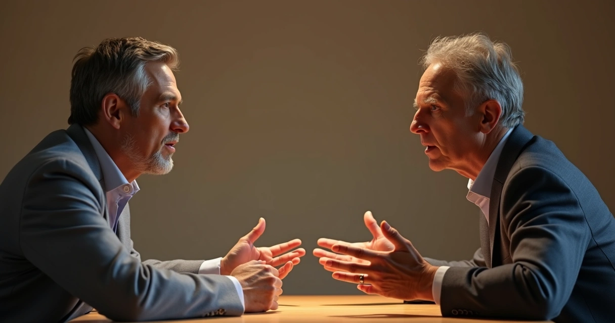 Duas pessoas sentadas conversando amigavelmente apesar de opiniões diferentes 