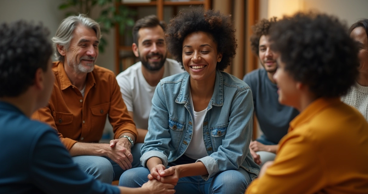 Grupo diverso de pessoas demonstrando respeito e empatia em uma conversa.