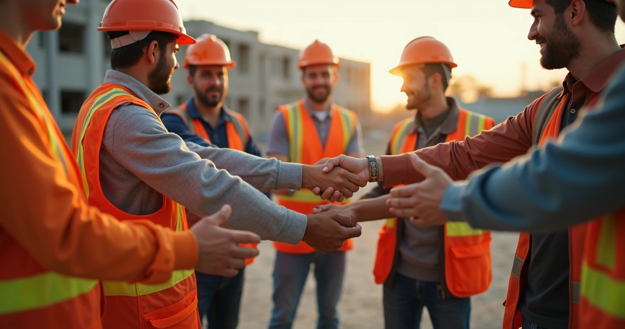 Equipe demonstrando respeito mútuo no canteiro