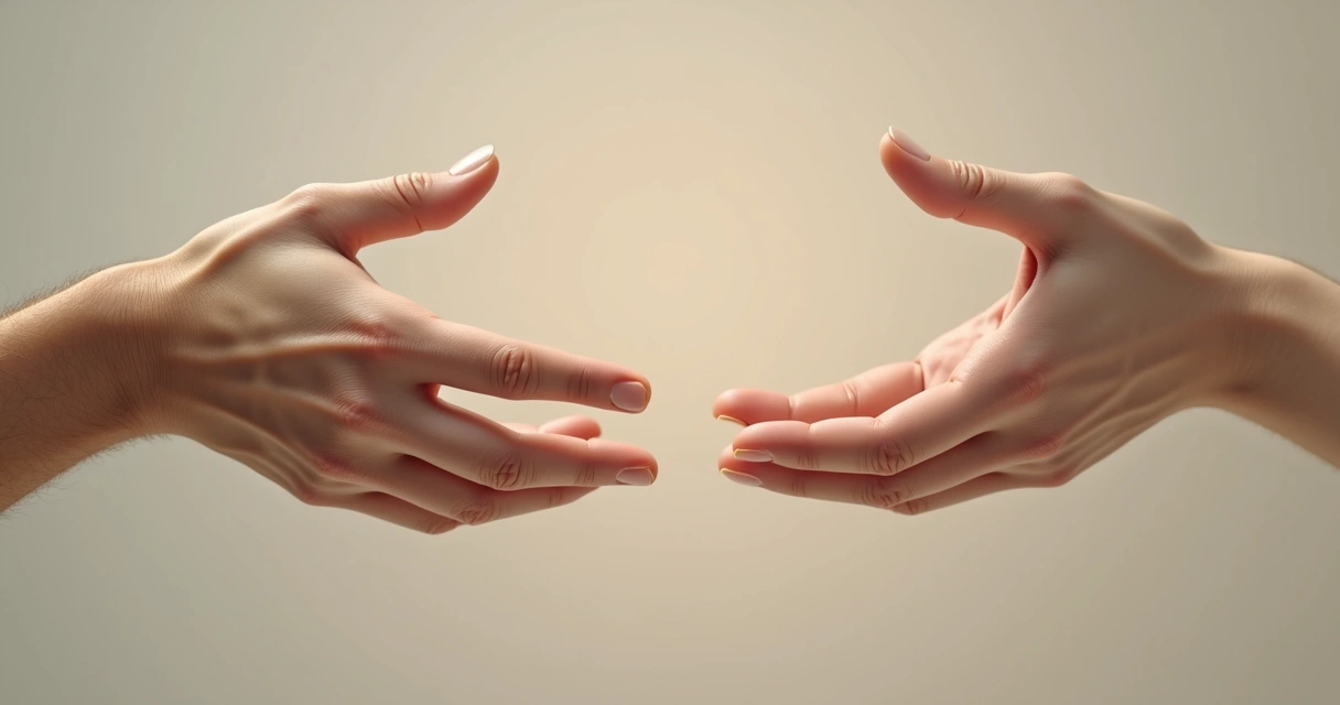 Manos alejándose con suavidad, respetando espacio personal 