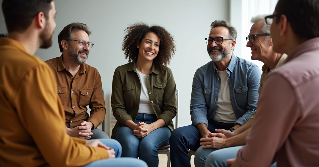 Grupo de pessoas de diferentes idades e estilos em conversa respeitosa