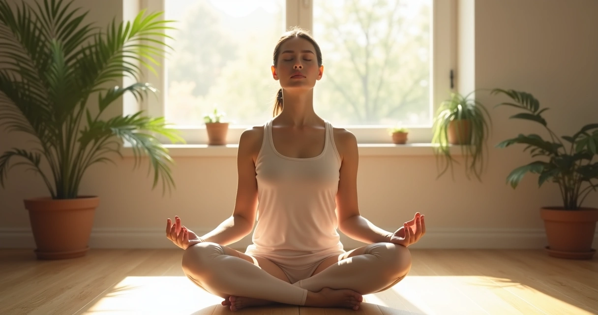 Pessoa sentada em postura de meditação com olhos fechados