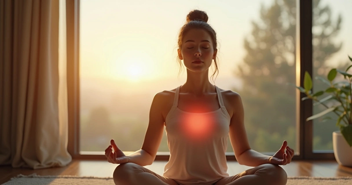 Pessoa sentada em posição confortável sentindo a respiração pelo corpo 