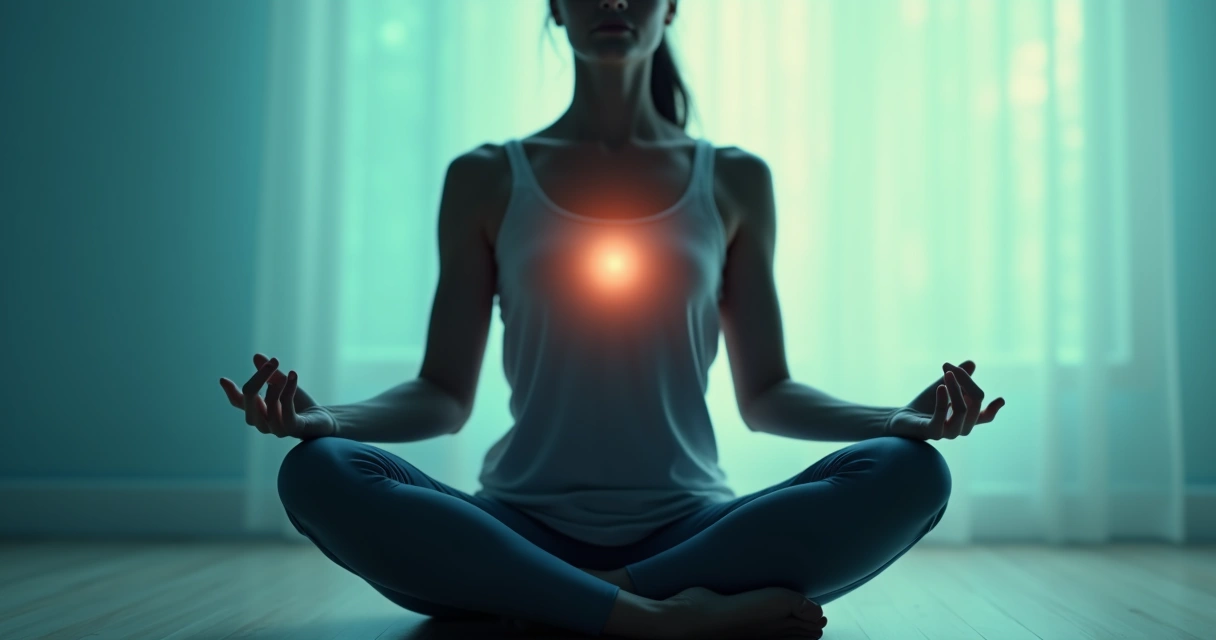 Pessoa meditando com destaque para a respiração calma 