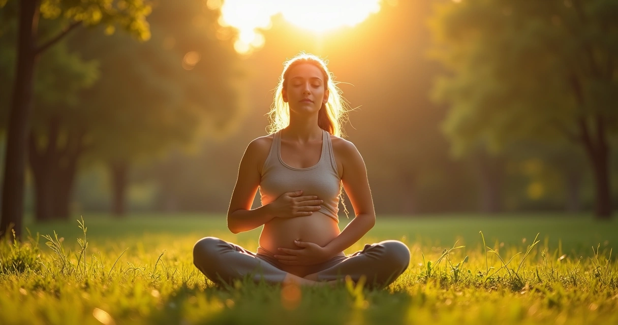 Pessoa praticando respiração profunda em ambiente calmo e natural