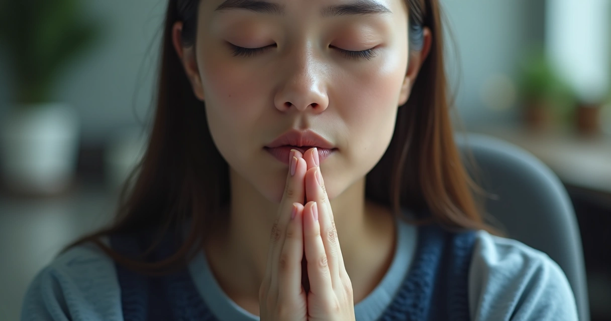 Pessoa respirando fundo em pausa consciente 