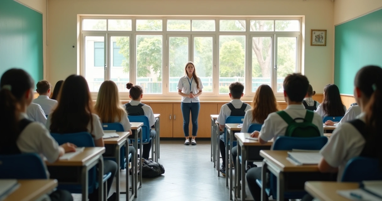 Estudantes sentados em silêncio durante prática de respiração na sala