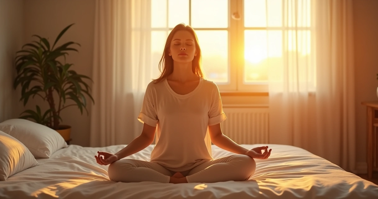 Respiración consciente en la mañana con luz suave 