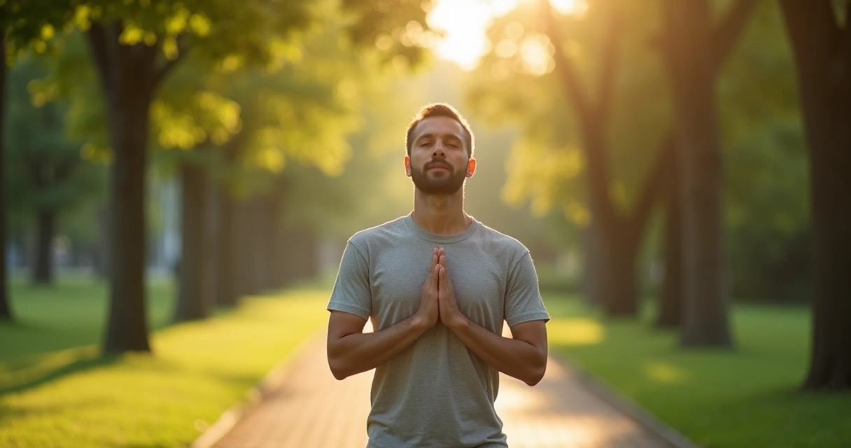 Persona practicando respiración consciente en un parque