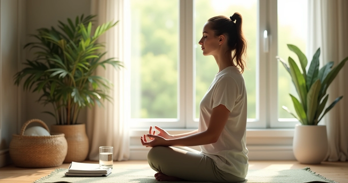 Persona haciendo respiración consciente junto a una ventana