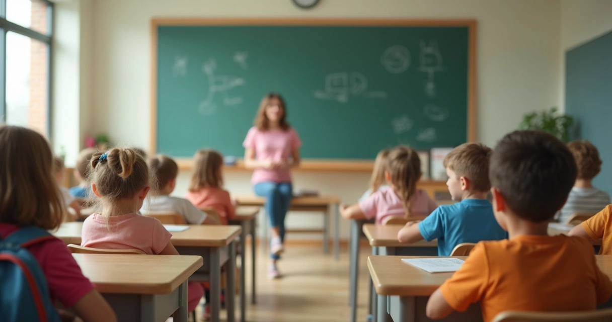 Grupo de niños haciendo una pausa de respiración en el aula